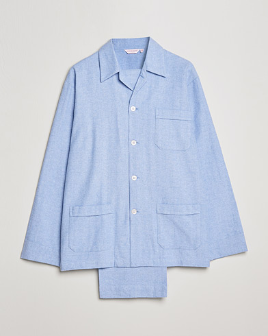 Herren |  | Derek Rose | Brushed Cotton Flannel Herringbone Pyjama Set Blue