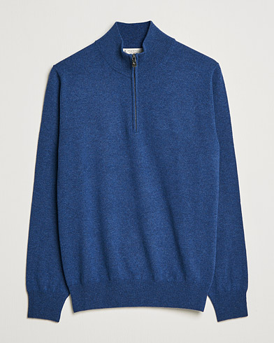 Herren | Half-zip | Piacenza Cashmere | Cashmere Half Zip Sweater Indigo Blue
