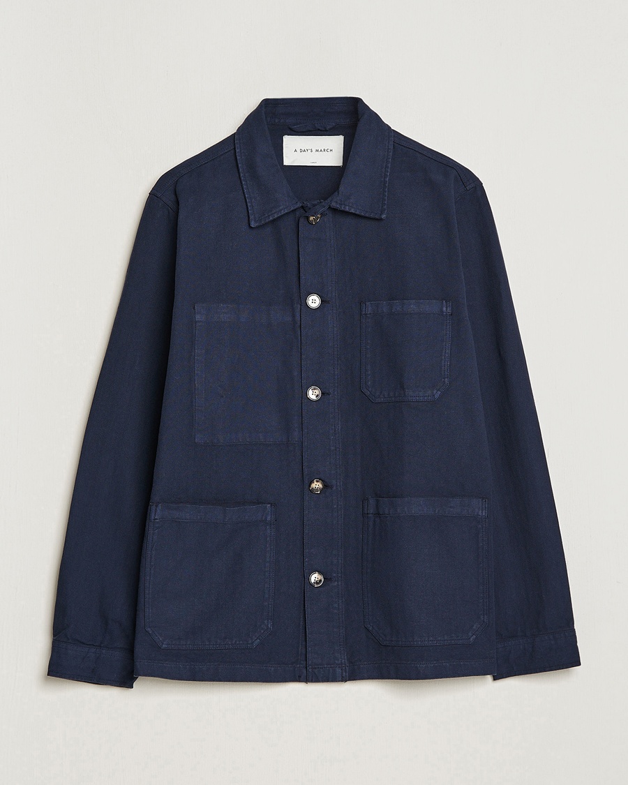 A Day's March Herringbone Overshirt Navy – Blau