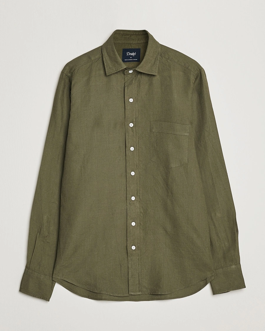 Drake's Linen Summer Shirt Green – Grün