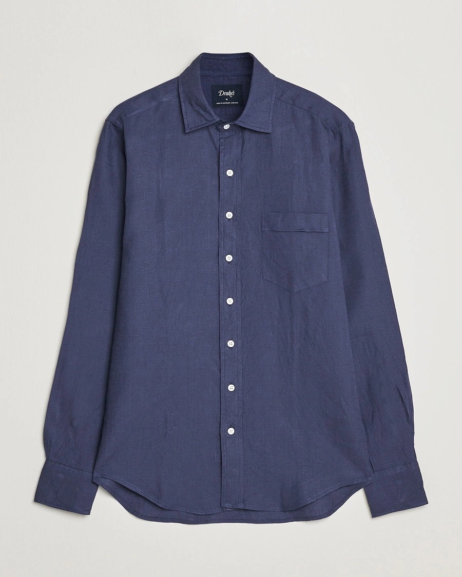 Drake's Linen Summer Shirt Navy – Blau