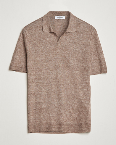 Herren |  | Gran Sasso | Knitted Linen Polo Medium Brown