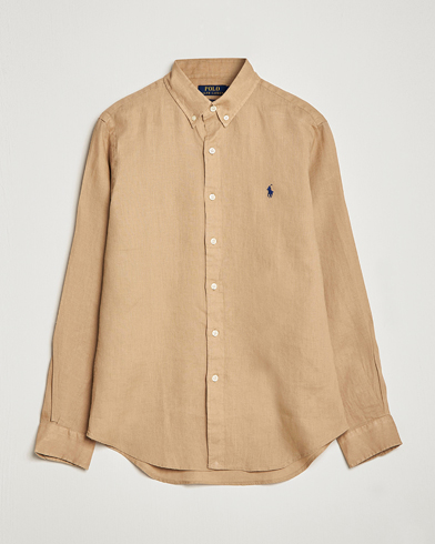 Herren | Leinenhemden | Polo Ralph Lauren | Slim Fit Linen Button Down Shirt Vintage Khaki