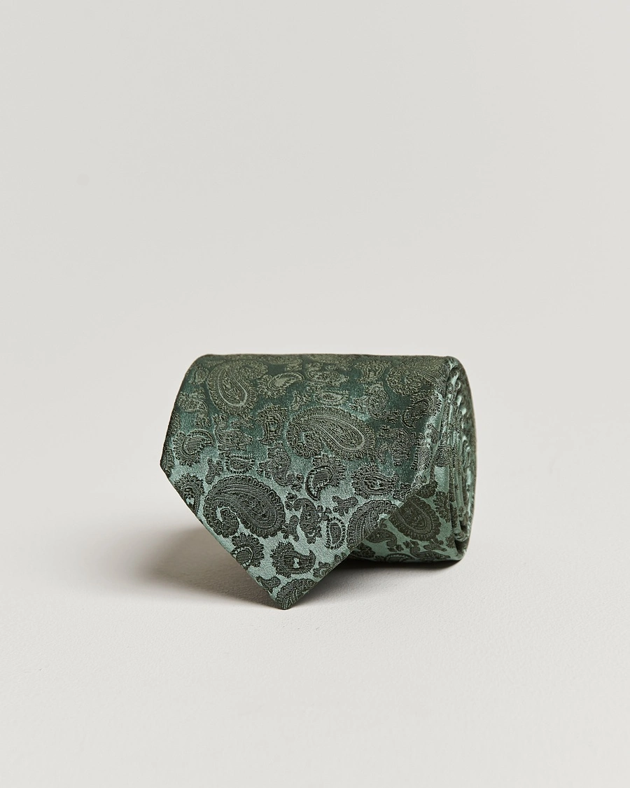 Amanda Christensen Silk Tonal Paisley Tie 8 cm Olive – Grün