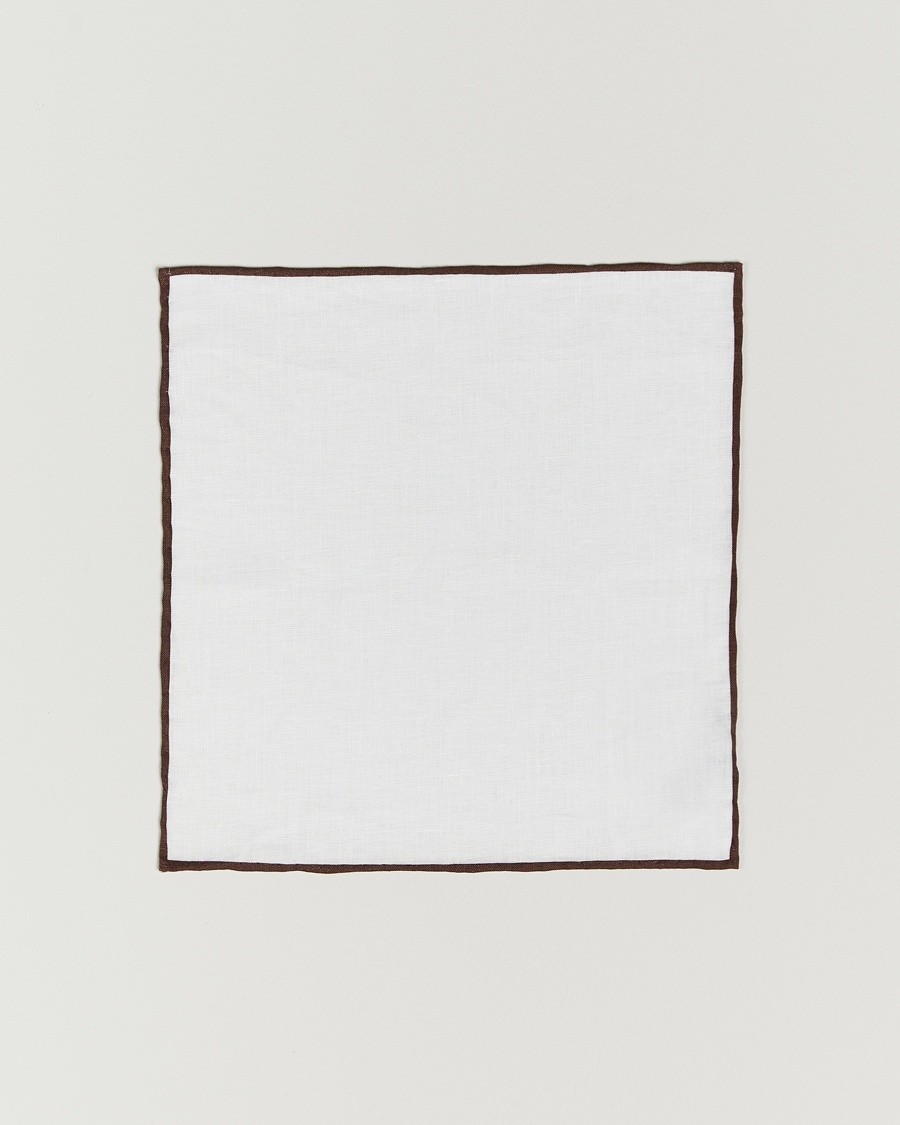 Amanda Christensen Linen Paspoal Pocket Square White/Brown – Weiß