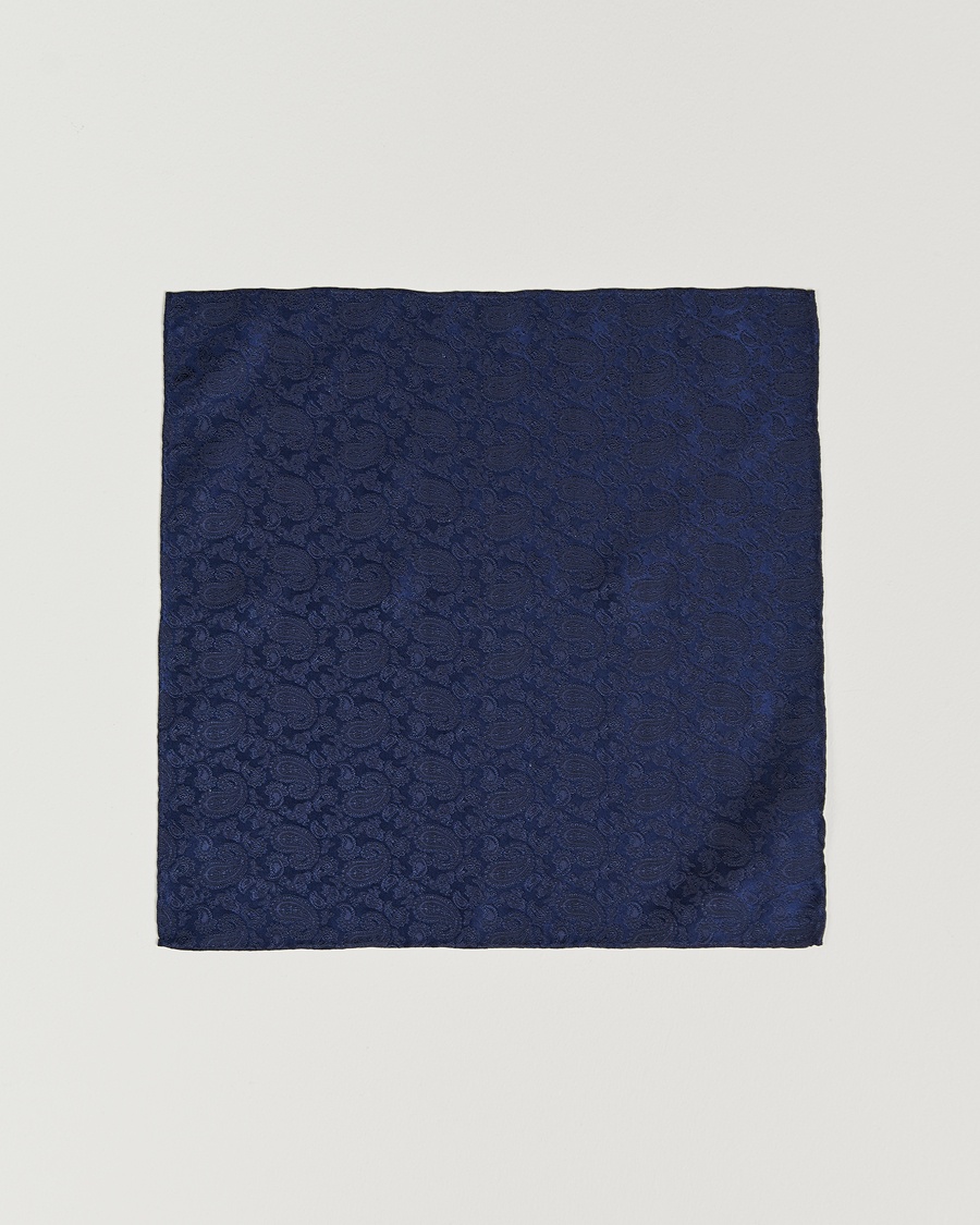 Amanda Christensen Tonal Paisley Silk Pocket Square Navy – Blau