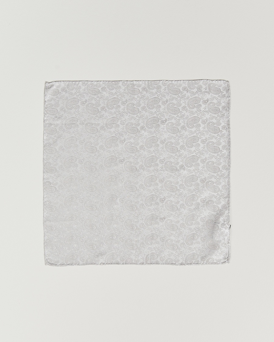 Amanda Christensen Tonal Paisley Silk Pocket Square Silver – Grau