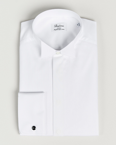 Herren | Anzugshemden | Stenströms | Slimline Stand Up Collar Plissè Shirt White