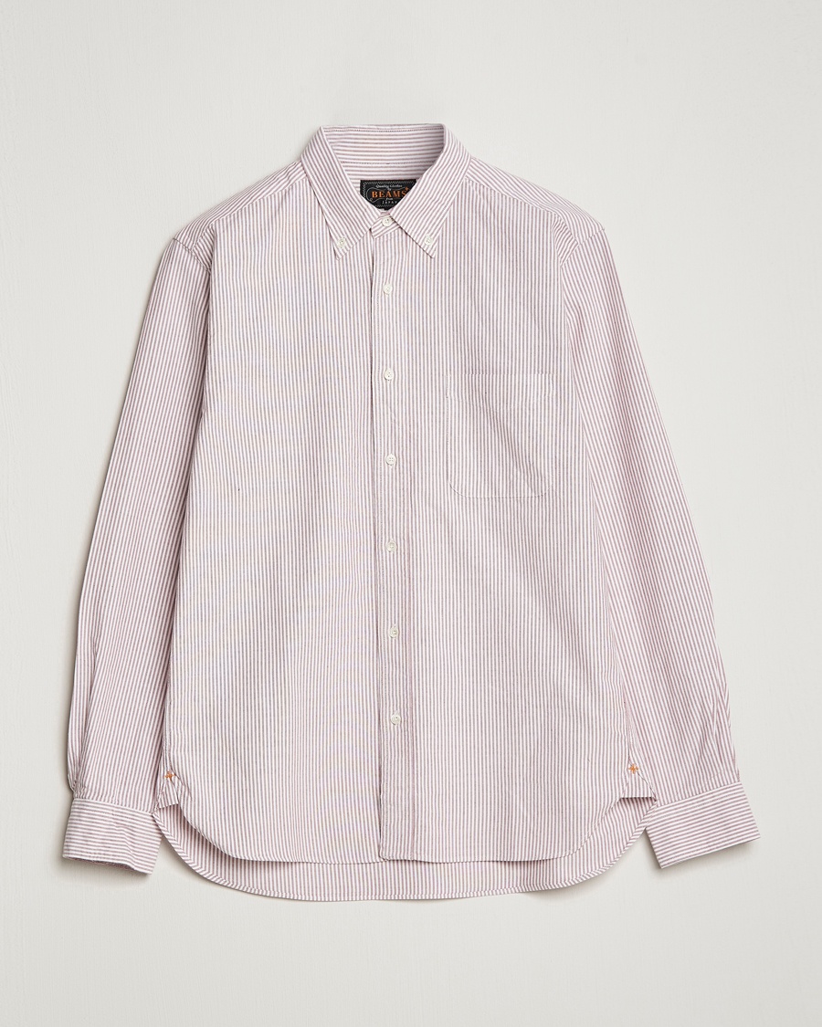 BEAMS PLUS Oxford Button Down Shirt Wine Stripe – Rot