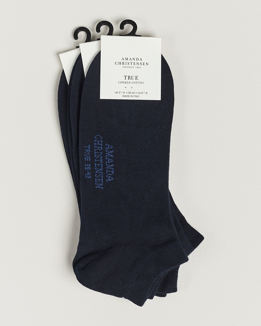 Amanda Christensen 3-Pack True Cotton Sneaker Socks Dark Navy – Blau