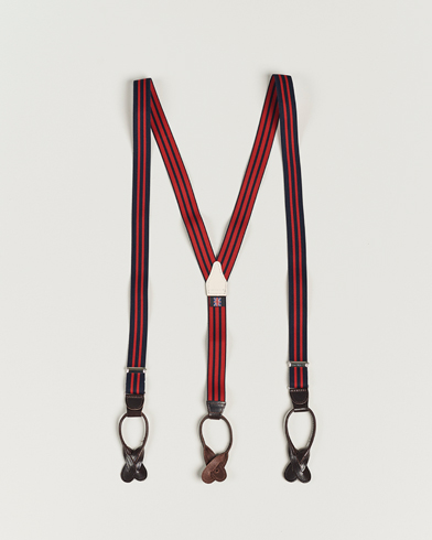 Herren | Accessoires | Albert Thurston | Elastic Narrow Stripe Braces 25mm Navy/Red