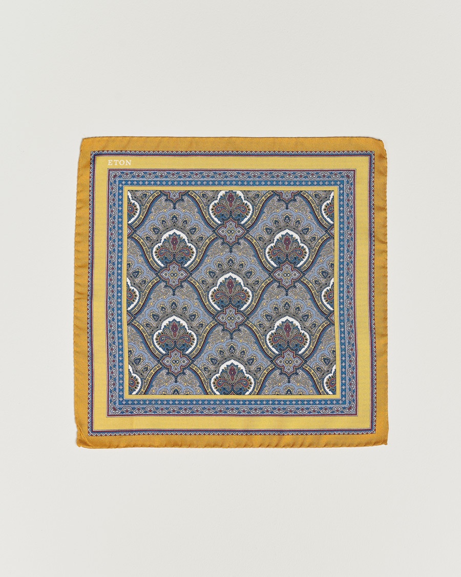 Eton Silk Paisley Print Pocket Square Yellow – Gelb