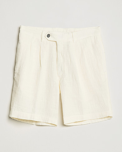 Herren | Chinoshorts | Oscar Jacobson | Tanker Pleated Crepe Cotton Shorts White