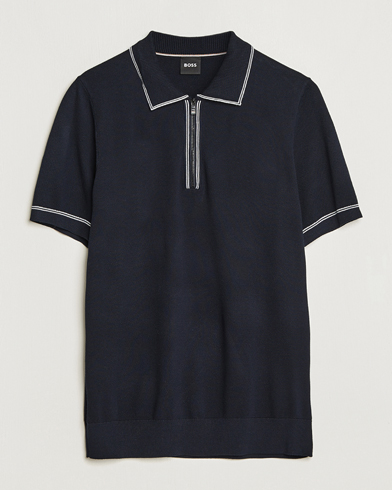 Herren | Kurzarm-Poloshirts | BOSS BLACK | Oleonardo Knitted Half Zip Polo Dark Blue