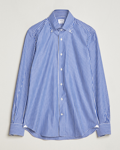 Herren | Freizeithemden | Mazzarelli | Soft Button Down Striped Shirt Dark Blue