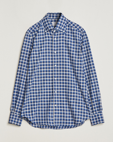 Herren | Flannellhemden | Mazzarelli | Soft Button Down Flannel Shirt Dark Blue