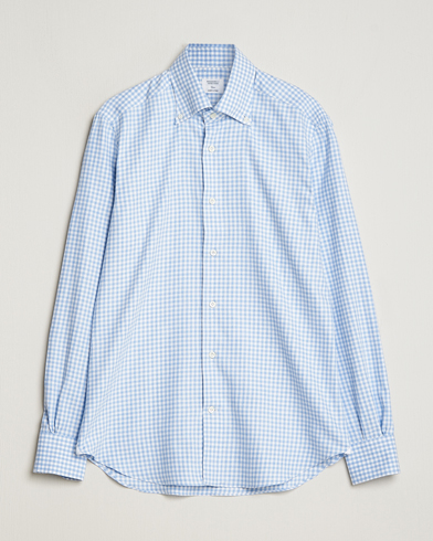 Herren | Flannellhemden | Mazzarelli | Soft Button Down Flannel Shirt Light Blue
