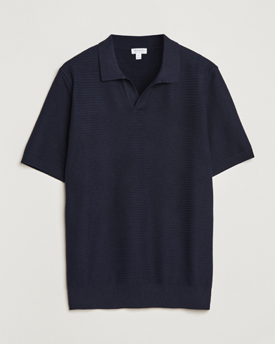 Herren | Sunspel | Sunspel | Knitted Polo Shirt Navy
