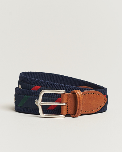 Herren | Sale | Anderson's | Woven Cotton/Leather Belt Navy