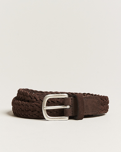 Herren | Sale | Anderson's | Woven Suede Belt 2,5 cm Brown