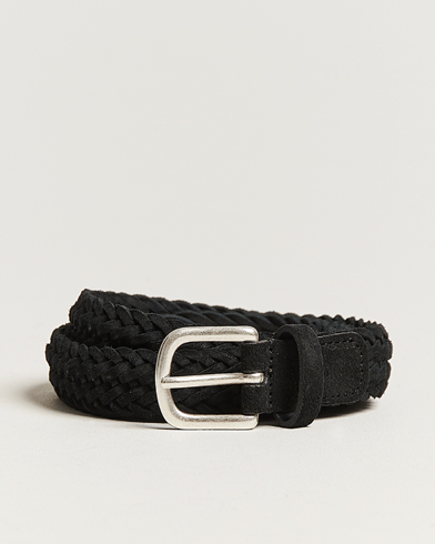 Herren | Sale | Anderson's | Woven Suede Belt 2,5 cm Black