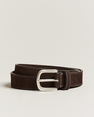 Herren | Sale | Anderson's | Slim Stitched Nubuck Leather Belt 2,5 cm Dark Brown