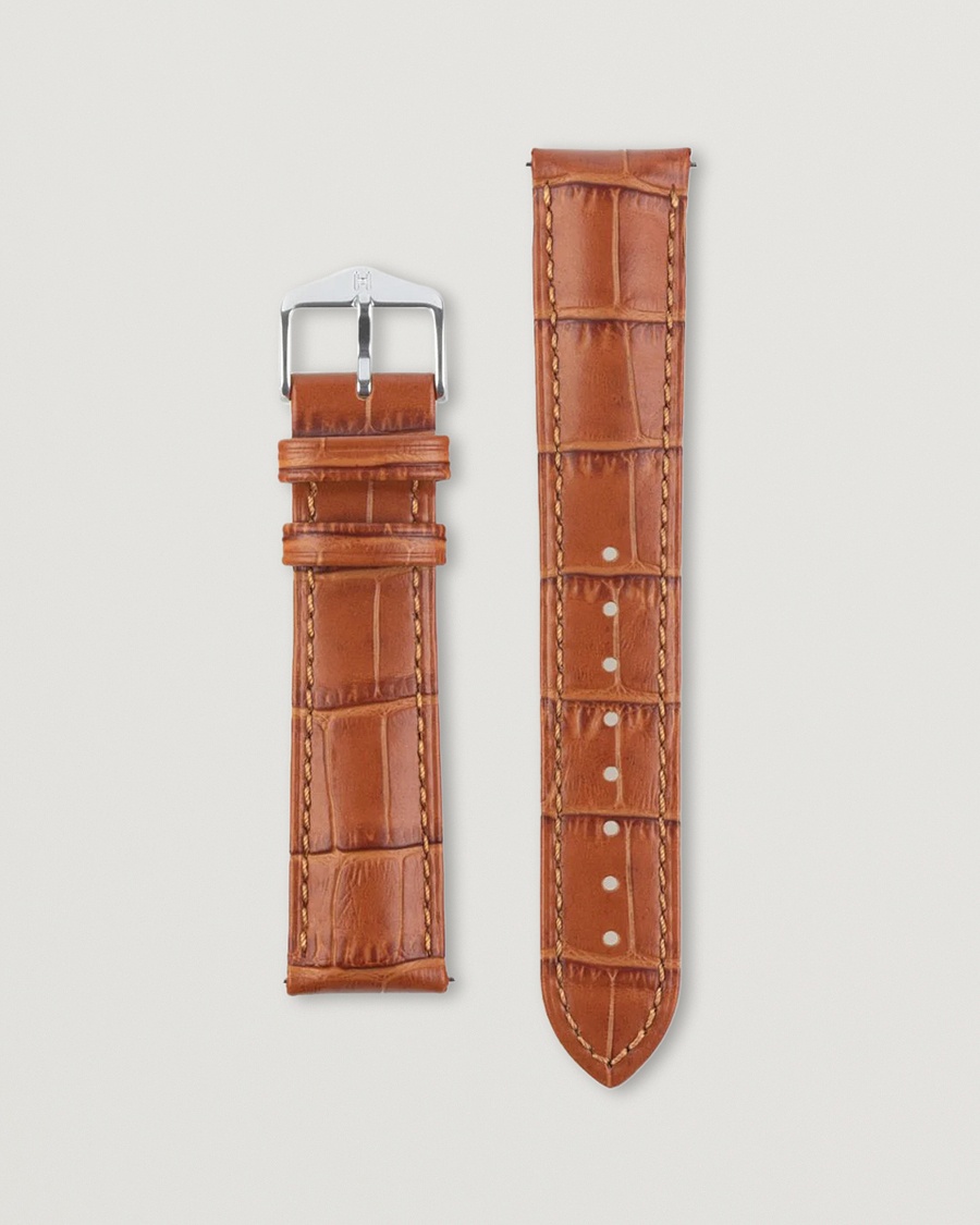 HIRSCH Duke Embossed Leather Watch Strap Honey Brown – Braun