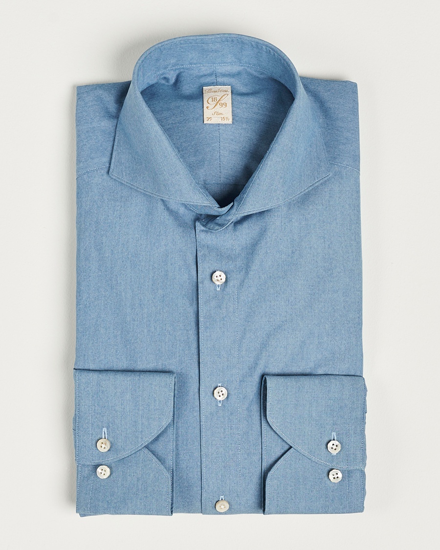 Stenströms 1899 Slim Denim Poplin Shirt Indigo – Blau