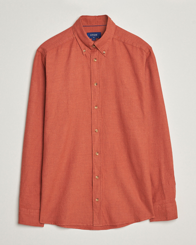 Herren | Flannellhemden | Eton | Slim Fit Twill Flannel Shirt Rust Red