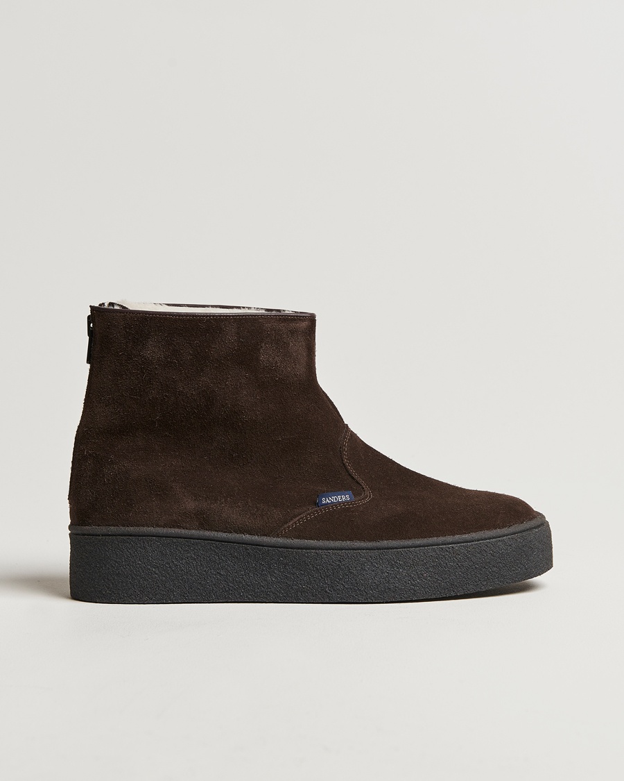 Sanders Sherling Lined Suede Curling Boot Chocolate – Braun
