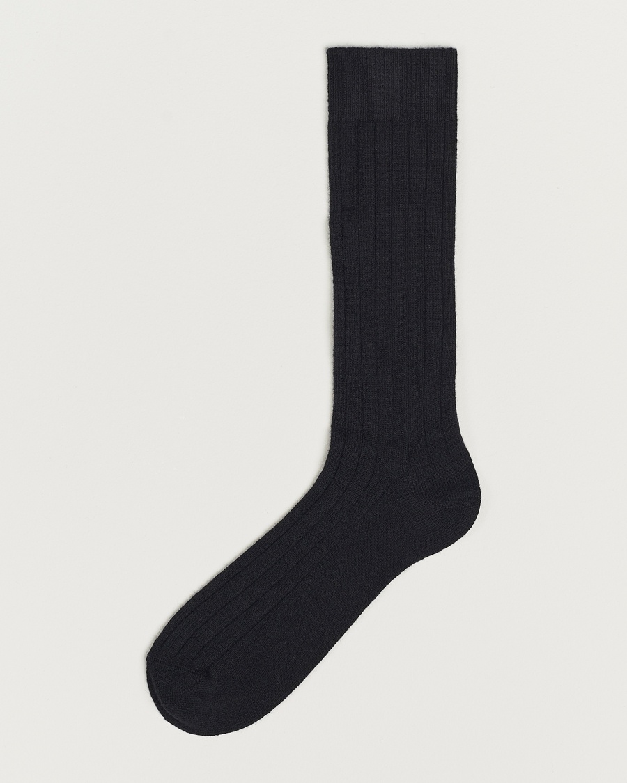 Bresciani Wool/Cashmere Ribbed Socks Black – Schwarz