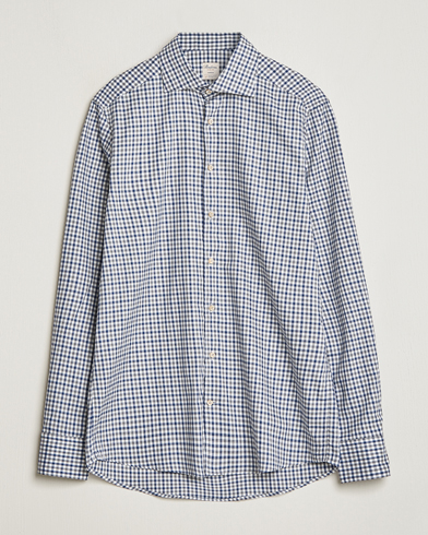 Herren | Flannellhemden | Stenströms | Slimline Small Checked Flannel Shirt Blue/Grey
