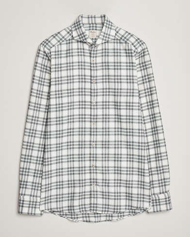 Herren | Flannellhemden | Stenströms | Slimline Checked Cut Away Flannel Shirt White/Black