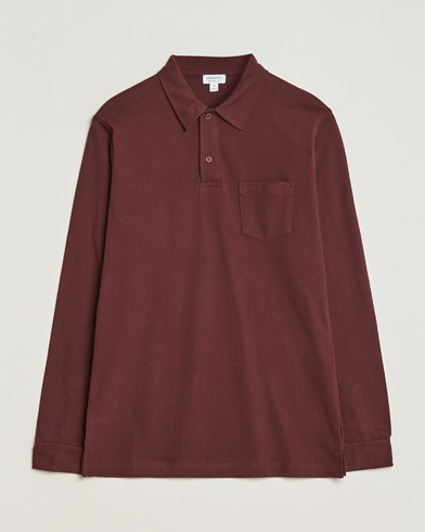 Herren | Langarm-Poloshirts | Sunspel | Long Sleeve Riviera Polo Shirt Maroon