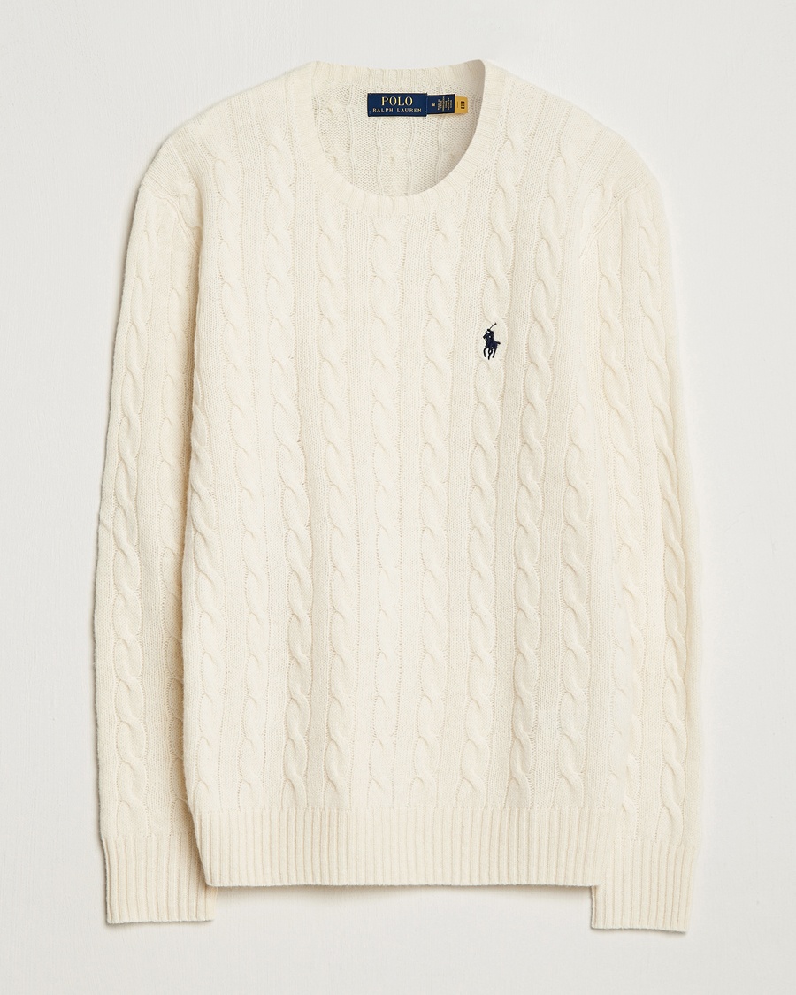Polo Ralph Lauren Wool/Cashmere Cable Crew Neck Andover Cream – Weiß