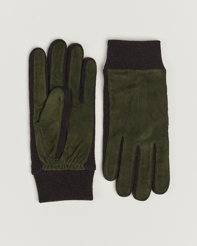 Herren |  | Hestra | Geoffery Suede Wool Tricot Glove Dark Olive