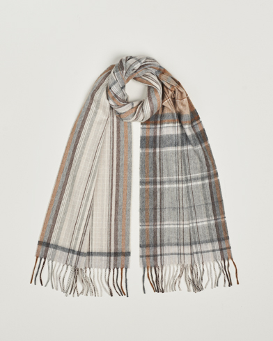 Herren | Sale accessoires | Begg & Co | Striped/Checked Cashmere Scarf 36*183cm Natural Grey
