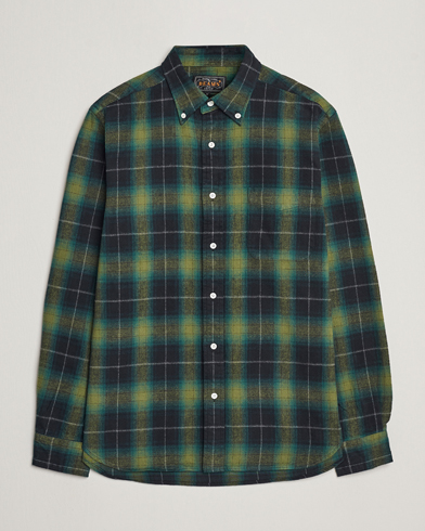 Herren | Preppy Authentic | BEAMS PLUS | Shaggy Flannel Button Down Shirt Green Check