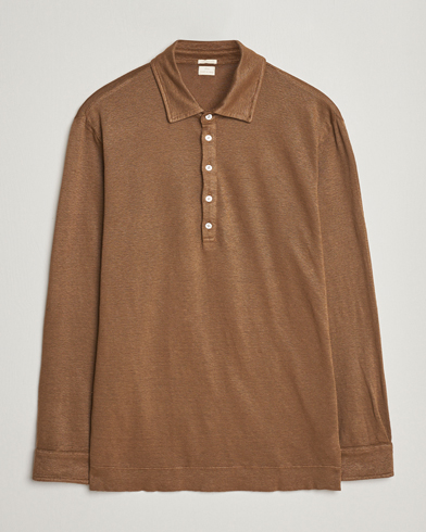 Herren | Langarm-Poloshirts | Massimo Alba | Raya Long Sleeve Linen Polo Brown