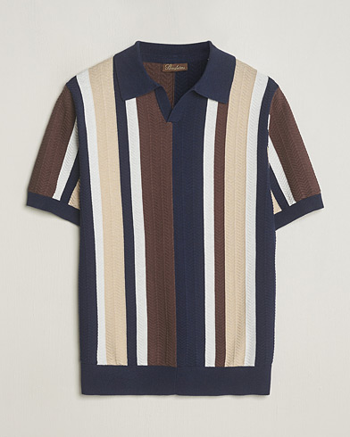 Herren | Neu im Onlineshop | Stenströms | Linen/Cotton Striped Crochet Knitted Polo Multi