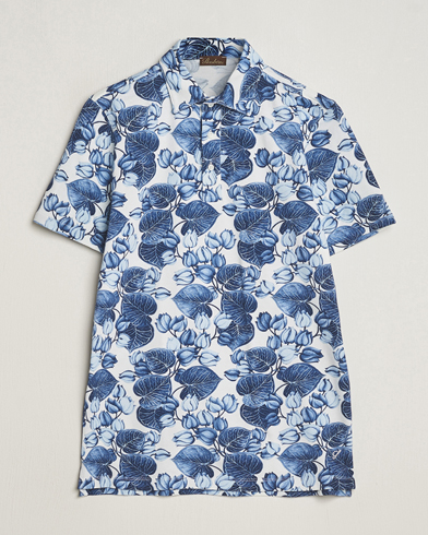 Herren | Stenströms | Stenströms | Cotton Pique Printed Polo Shirt Blue