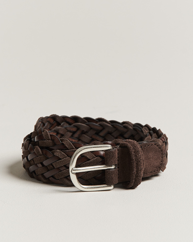 Herren | Geflochtene Gürtel | Anderson's | Woven Suede/Leather Belt 3 cm Dark Brown