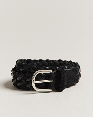 Herren | Geflochtene Gürtel | Anderson's | Woven Suede/Leather Belt 3 cm Black