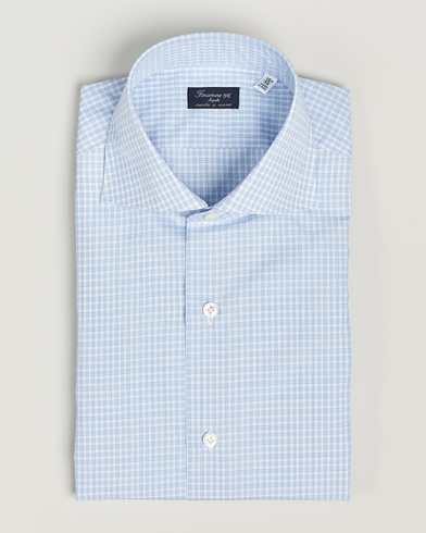 Herren | Formelle Hemden | Finamore Napoli | Milano Slim Checked Dress Shirt Light Blue