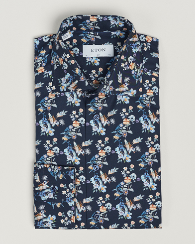 Herren | Formelle Hemden | Eton | Slim Fit Twill Printed Flower Shirt Navy Blue