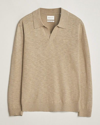 Herren | Bestickte Polohemden | GANT | Cotton/Linen Knitted Polo Dried Clay