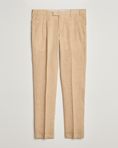 Herren | Leinenhosen | PT01 | Slim Fit Pleated Linen Trousers Light Beige