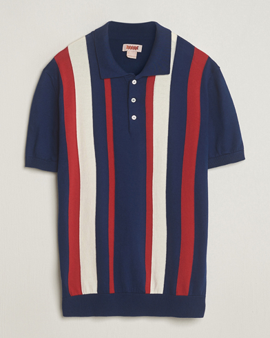 Herren | Kurzarm-Poloshirts | Baracuta | Stripe Knitted Short Sleeve Polo Navy