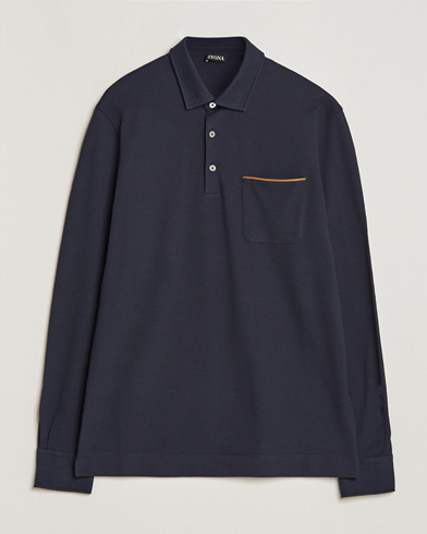 Herren | Langarm-Poloshirts | Zegna | Long Sleeve Pocket Polo Navy