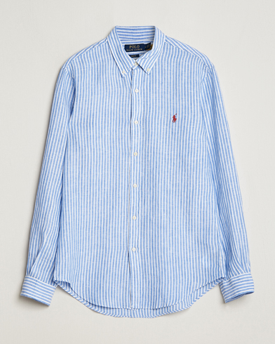 Herren | Leinenhemden | Polo Ralph Lauren | Slim Fit Striped Button Down Linen Shirt Blue/White